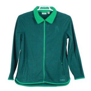LL Bean Women's Green Fleece Full Zip Long Sleeves Collared Sweater Size M